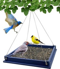 Hanging Bird Feeder Tray - Recycled Plastic Large Blue Platform