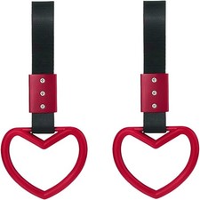 2PCS Heart-Shaped Car Handle Straps, Auto GRAP Handle Warning Pull Ring, Heart