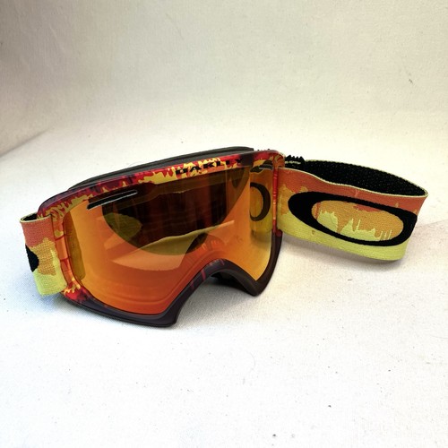 Oakley Red Orange Black Snow Board Ski Goggles Amber Lenses - Flame Design