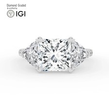 Princess Diamond Trilogy Ring 18k White Gold Labgrown 6.35 Ct Solitaire