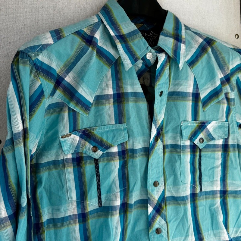 Tin Haul Men’s M Plaid Western Snap Shirt Blue Cowboy Rodeo NWT