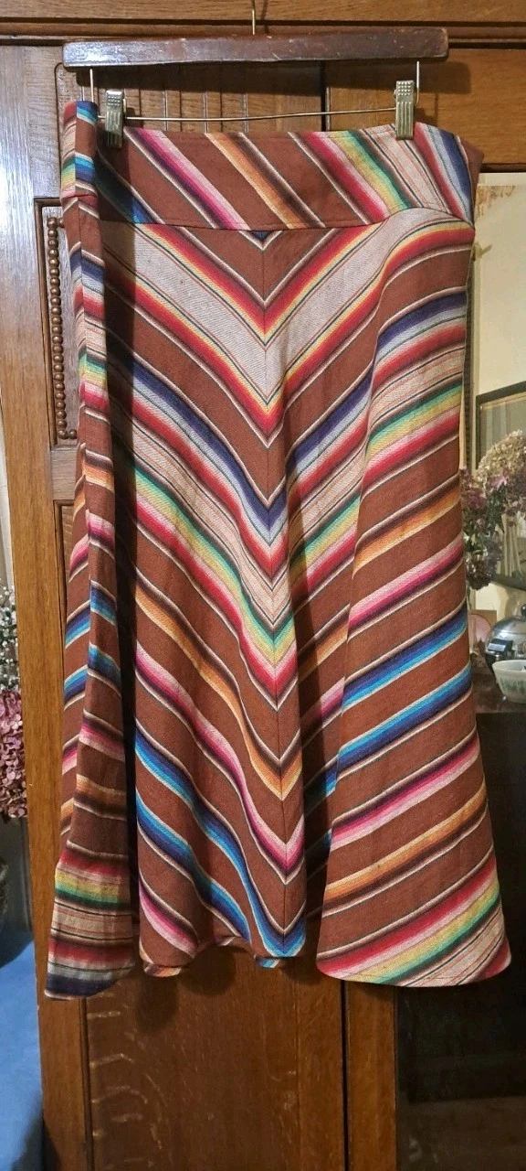 Ralph Lauren Linen Skirt Southwest Blanket Serape Chevron Striped A Line Size 16