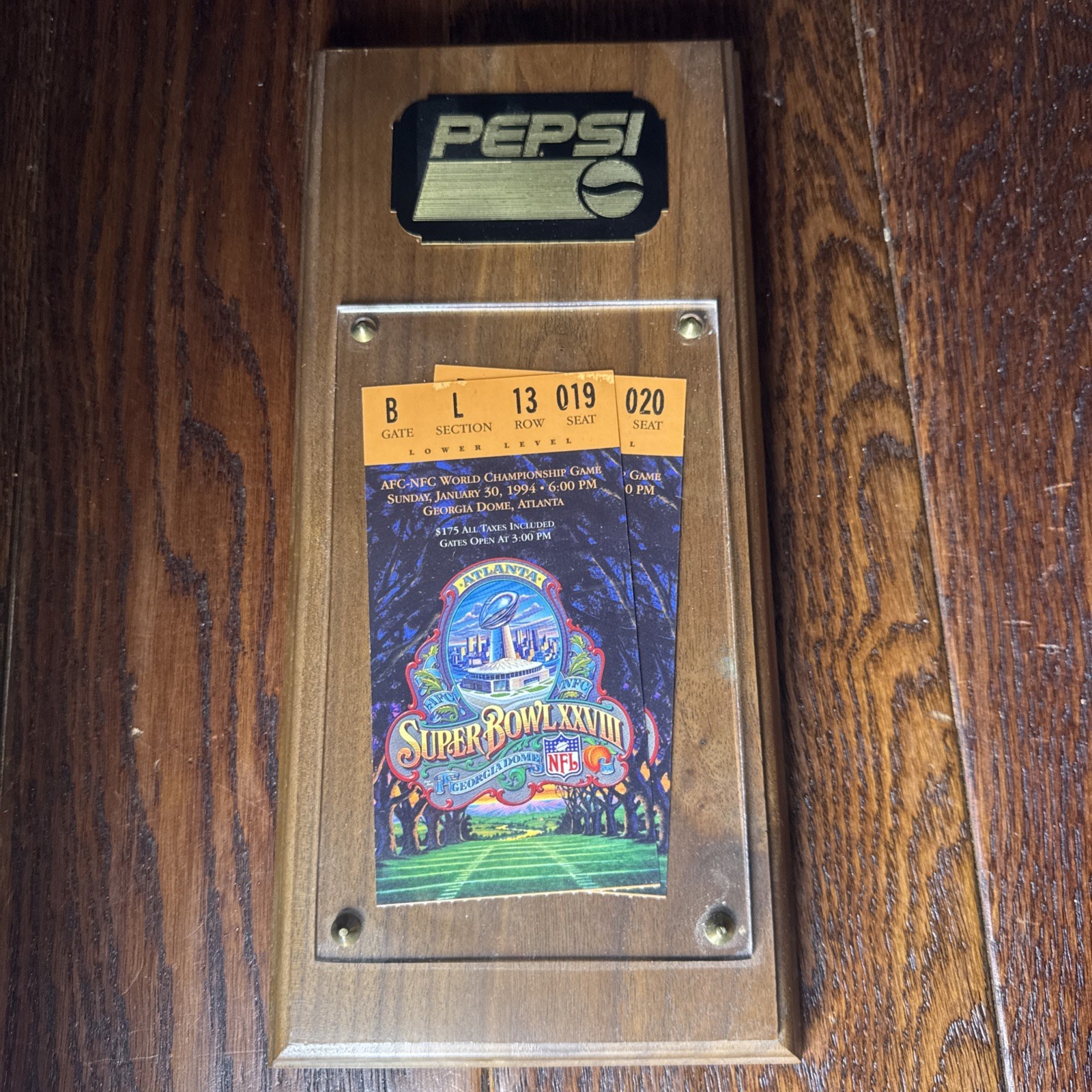Super Bowl XXVIII 28 NFL Ticket Stubs Cowboys Bills 1/30/1994 W/ PEPSI Frame VG