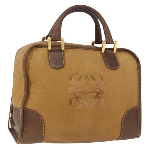 LOEWE Amazona 32 Hand Bag Leather Brown Gold Auth 184369