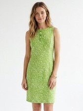 Talbots Green Sheath Dress Womens 6 Leaf Print Sleeveless Lined Cotton