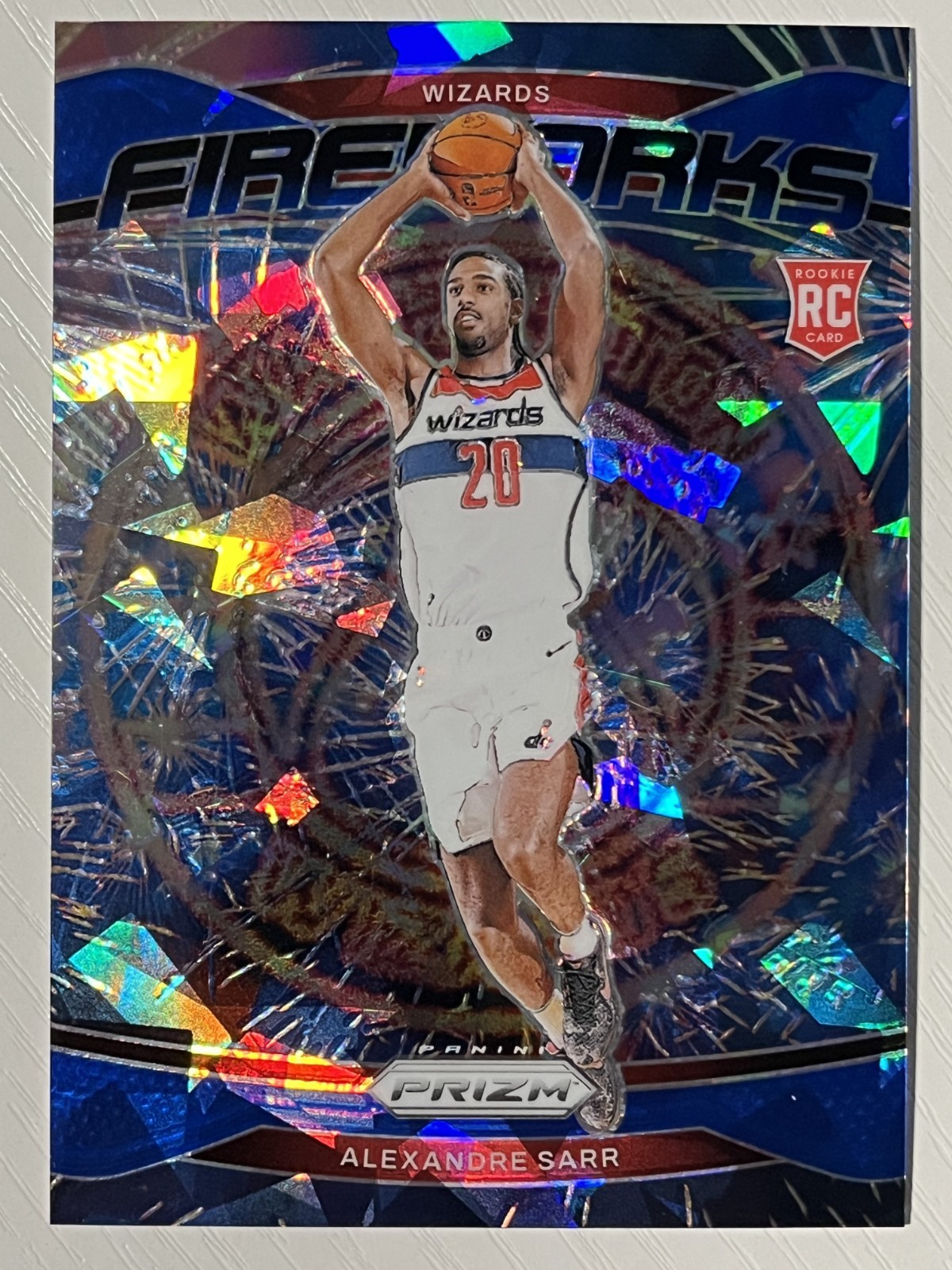 Alexandre Sarr 2024-25 Panini Prizm Fireworks Blue Ice Prizm 012/125 Wizards
