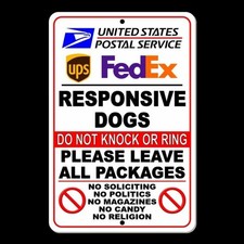Responsive Dogs Do Not Knock Leave Package No Soliciting Sign METAL usps SI038