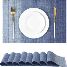 Gradient Blue Woven Placemats Set of 8 - Heat Resistant Non-Slip Place Mats for