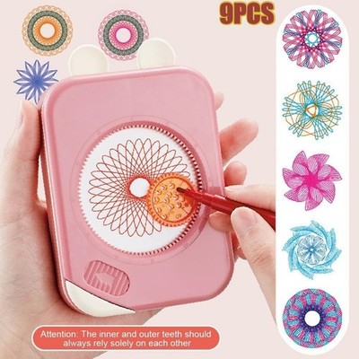 Spirograph Deluxe Tin Set Draw Spiral Designs Interlocking Toys Gears Wheels 9x