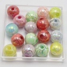 50 Mixed Color in Pastel Acrylic Frosted Crackle Round Beads 12mm Smooth Ball