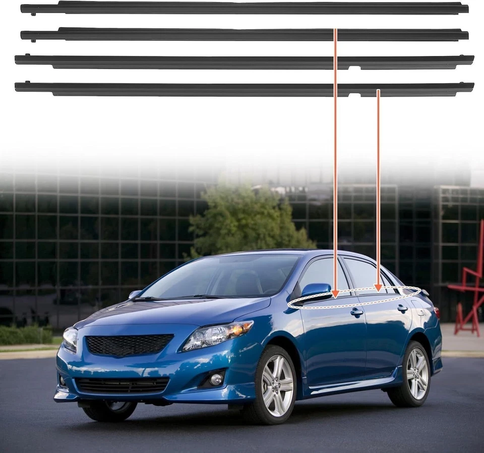 4Pcs Door Window Weatherstrips Belt Seal Moulding Trim For Toyota Corolla 09-12 - Image 3 of 4