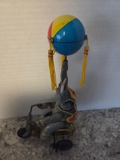 Vintage Wind-Up Tin Elephant On Bike w/ Spinning Ball Works