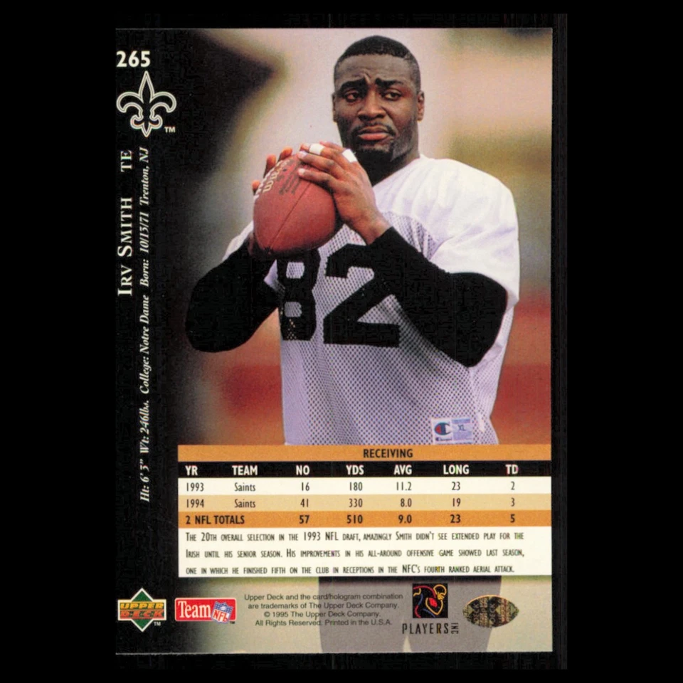 Irv Smith #265 1995 Upper Deck Electric New Orleans Saints Football Card NFL NM - Image 2 of 3