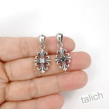 925 Sterling Silver Ornate Scrolls Small Cross Pendant with Clear or Black CZ