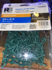 2/0 x 15-ft Double Loop Chain, Green Powder Coated Steel Chain, 255lb Load