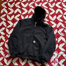 Vintage Carhartt J140 BLK Hooded Black Jacket Mens Large Workwear