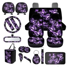 Butterfly Car Seat Covers Full Sets of 18 Pcs Car Interior Purple Butterfly