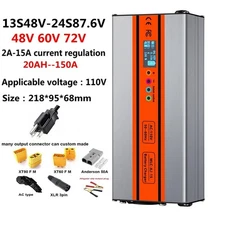 Smart Charger 48V/60V/72V Li-ion LiFePo4 Lithium Battery Charger Current 2A-15A