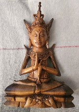 Antique 13" Tibetan Wood Amitayos Longevity Goddess Boddhisattva Statue Nice!