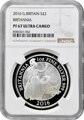Grossbritannien 2 Pfund 2016, NGC PF67 UC, "Stehende Britannia, Löwe zu Füßen" - Bild 1 von 2