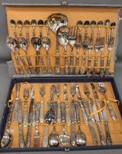 Lrg Vtg 51pcs ITALIAN Made SILVER PLATE Cutlery Service W/ Original Box - H41