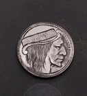 Buffalo Hobo Nickel Coin Carving – Modern Hat & Long Hair - Engraved Folk Art