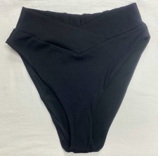 Aerie Ribbed Crossover High Cut Cheeky Bikini Bottom -- TRUE BLACK XL