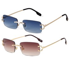 Rimless Sunglasses for Men Women Fashion Small Narrow Rectangle Sun Glasses S...