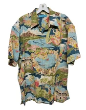 Tori Richard Hawaiian Aloha Waikiki AOP Graphic Shirt Mens M Cotton Lawn Fabric