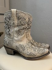 Worn 1x, CORRAL Distressed White Leather Glitter-Sparkle Short Boot/Booties, 8.5