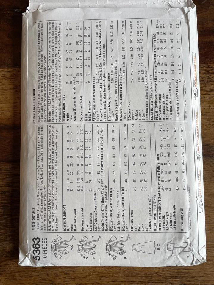 Simplicity Costumes for Adults 5363 Sewing Pattern Fairy Pirate Sz 6 8 10 12 - Image 2 of 3