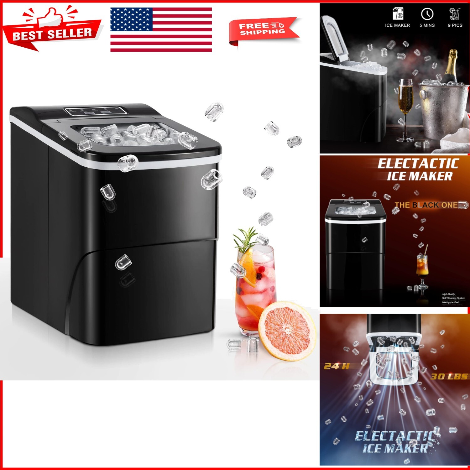 Compact Stainless Steel Ice Maker - 30 Lbs/Day Efficient Countertop Machine