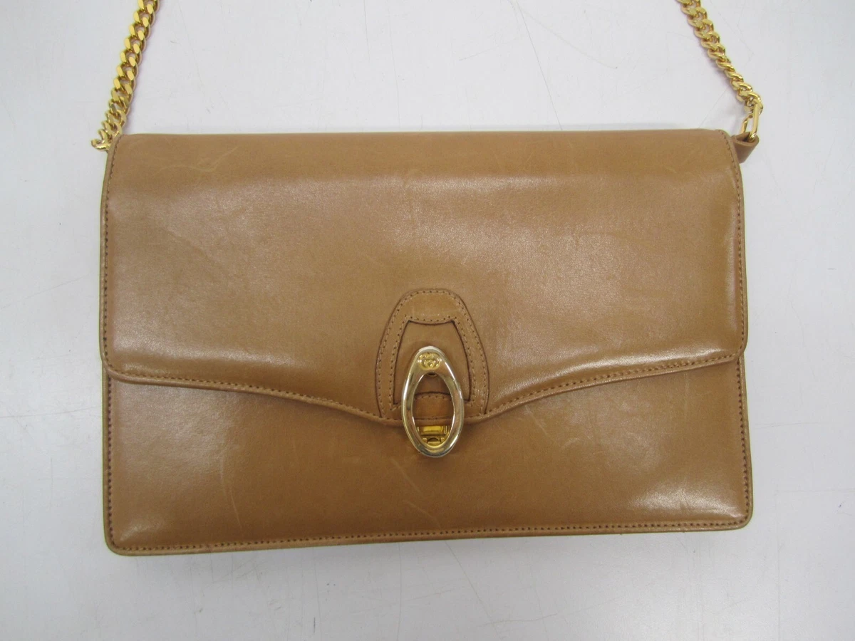 Gucci Leather Purse Strap Tan & Gold Replacement Crossbody Vintage Used