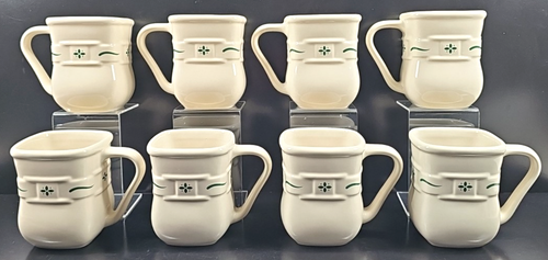 8) Longaberger Woven Traditions Heritage Green Square Mugs Set Emboss Floral Lot - Picture 2 of 24