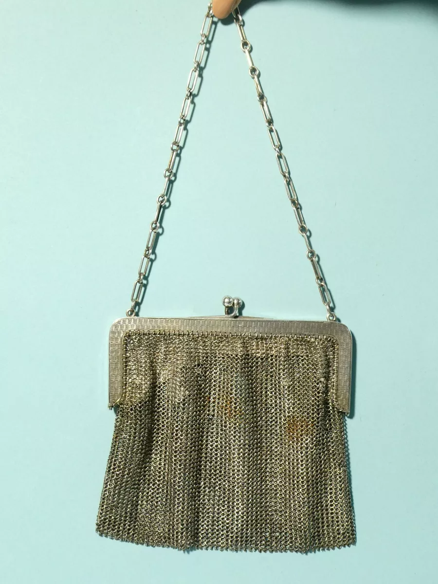 Sterling Silver Antique Chain Mail Mesh Evening Bag Purse at