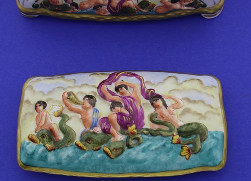 Deckeldose Sitzendorf Porzellan , ca.17cm, hangemalt P. Schote, mytholog. Szene - Bild 3 von 10
