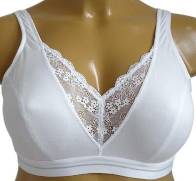 NEU Übergröße Damen BH Büstenhalter ohne Bügel weiß mit Spitze u. Lurex Gr.100 C