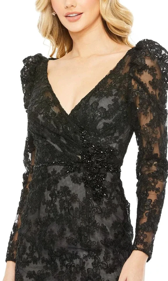 Mac Duggal Black Floral Embroidered Sequin Beaded Gown Dress Size 10 Orig $798 - Image 3 of 3