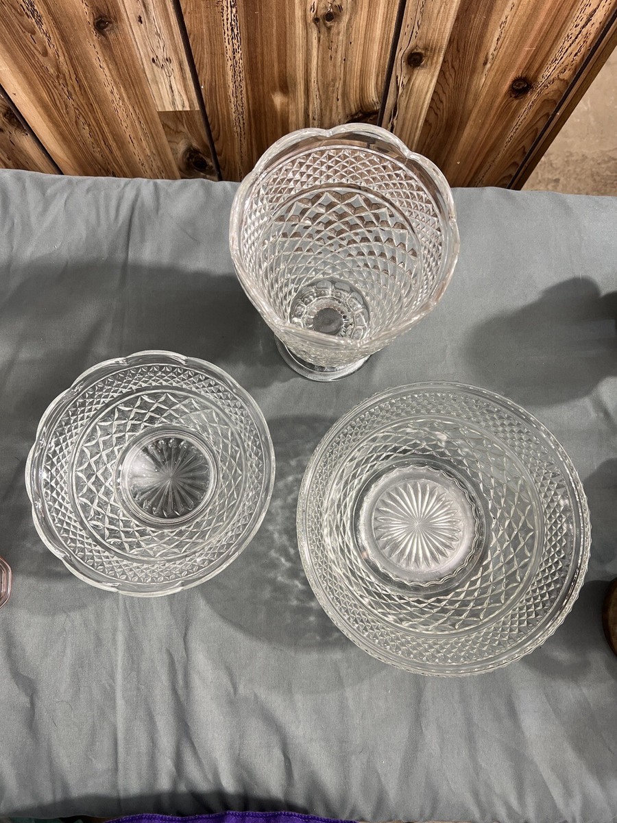 Set of 3 Vintage Clear Glass Wexford Diamond Anchor Hocking