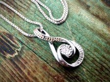 Lovely  Elegant Wedding Pendant Necklace W Diamonds  925 Sterling Silver