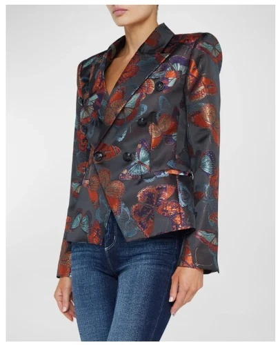 NEU L'AGENCE Marie Zweireiher Blazer Multi Schmetterling Jacquard - Bild 4 von 6