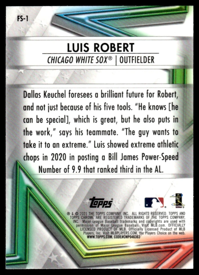 2021 Topps Chrome Future Stars Luis Robert Chicago White Sox #FS-1 R78 - Image 2 of 2