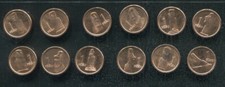 JUEGO DE 12 MONEDAS ISLA DE PASCUA 1 PESO 2021 ESTATUA MOAI COBRE 14mm UNC