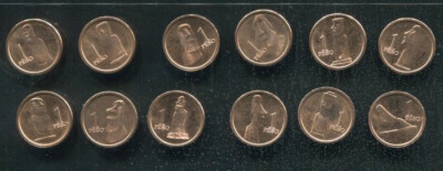 EASTER ISLAND SET OF 12 COINS 1 PESO 2021 MOAI STATUE COPPER 14mm UNC