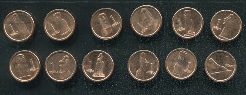 EASTER ISLAND SET OF 12 COINS 1 PESO 2021 MOAI STATUE COPPER 14mm UNC