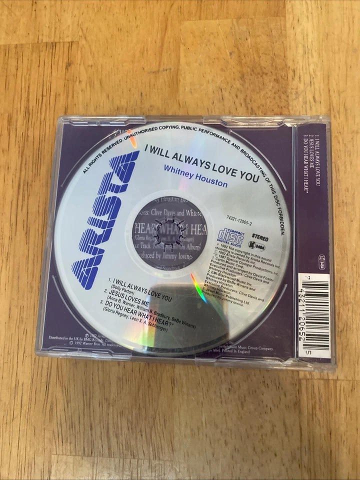 Whitney Houston I Will Always Love You UK Import 3 Track CD 1992 Arista Records Foto 2 de 4