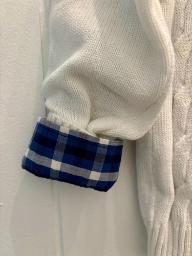 Gap Boys Button Up Shirt Sweater Set Size XS 4/5 Cable Knit White Blue Plaid NWT - Picture 7 of 14