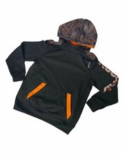 Reebok Hoodie Boys Small Black Orange Big Logo Front Pocket Athletic