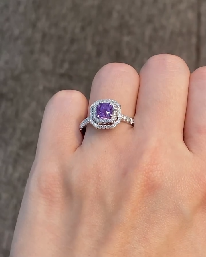 Asscher 1.50 Ct Natural Purple Sapphire Diamond Wedding Ring 14K White