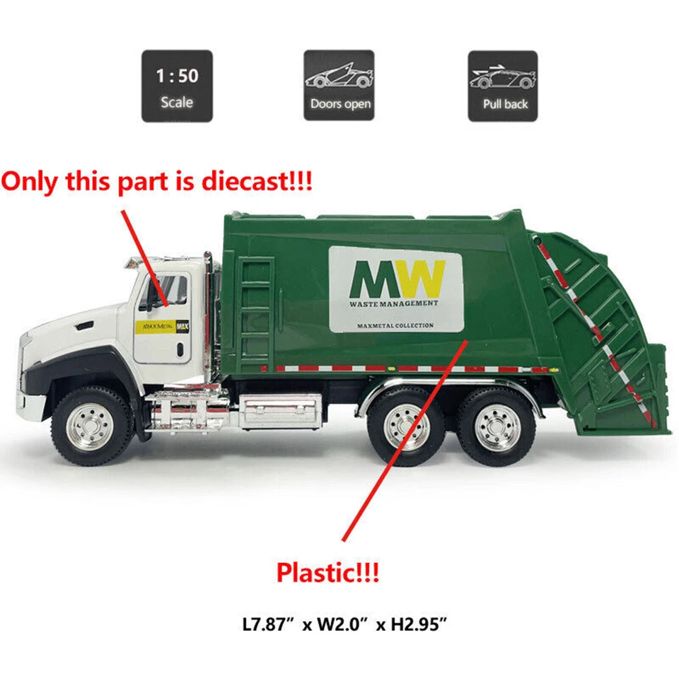 Camión de basura juguete escala 1/50 modelo coche diecast tirar hacia atrás juguete coche regalo se adapta a KiiX Foto 4 de 4